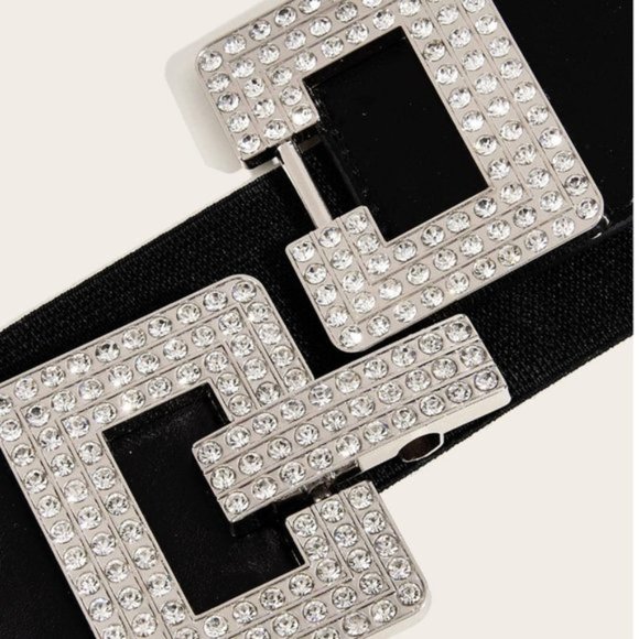 Silver/Black Square Rhinestone Stretch Belt - Picture 4 of 5